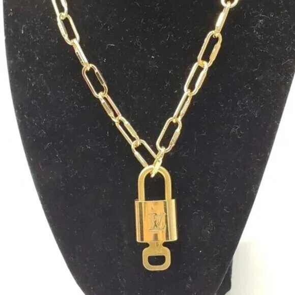Authentic Louis Vuitton Lock and Key Gold Color with Gold Plated Chain Necklace - Picture 2 of 9
